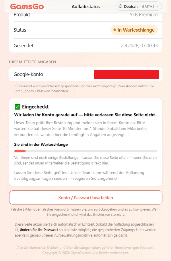 Warteschlange nach dem Online-Check-in