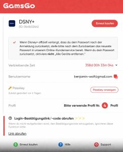 Zugangsdaten für Disney+